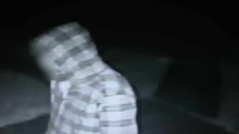 The stranger checks a back door, but it's locked