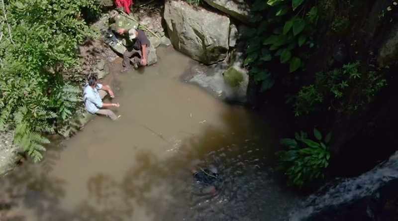� The team secures Greg's tether rope