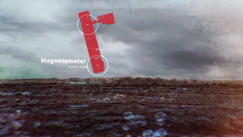 The top sensor measures Earth's baseline magnetic field