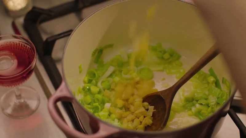 Then I add some finely chopped preserved lemons