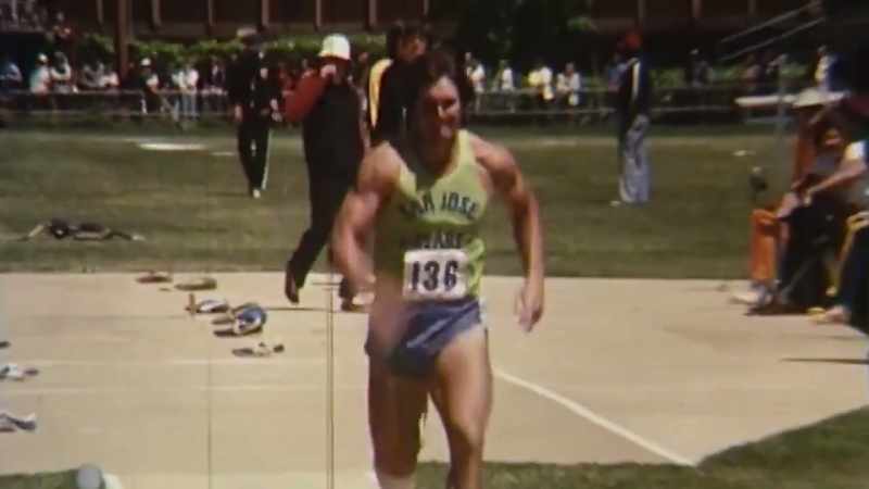 There you see Bruce Jenner, shows tremendous speed. There he goes