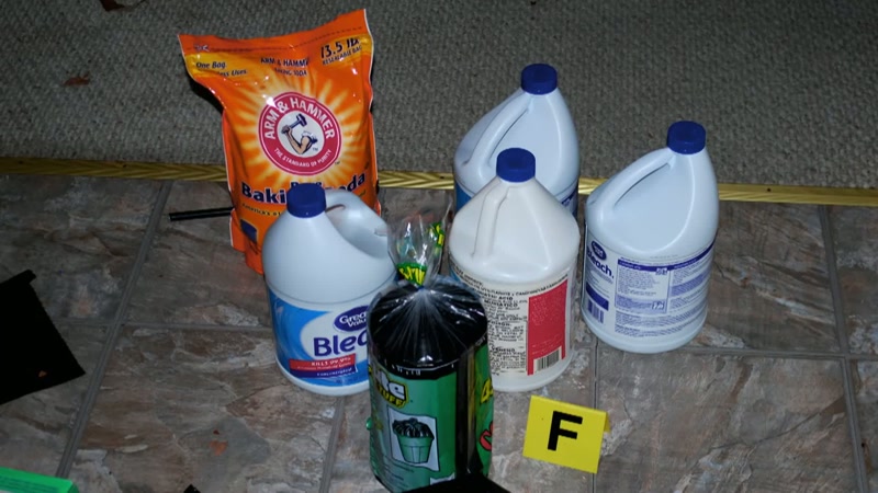 There were several bottles of corrosive, acidic-based solutions