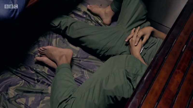 There's two army people underneath the seats