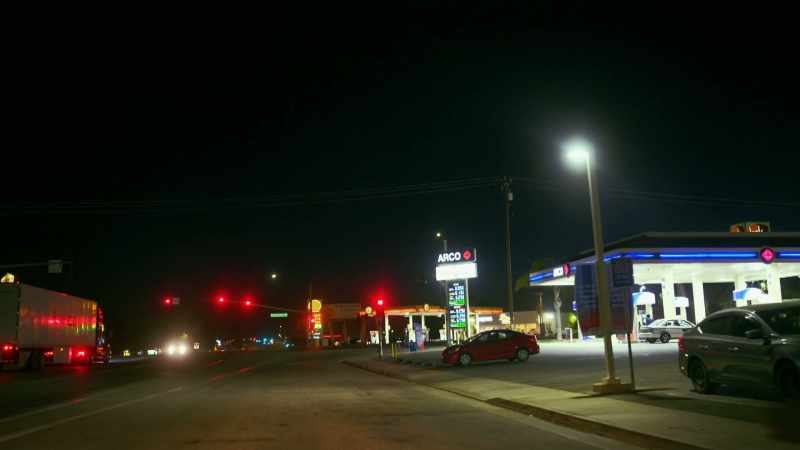 They go around to a gas station, ampm
