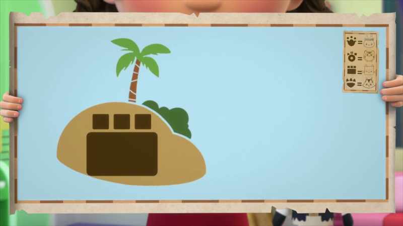 This island has a paw print with a rectangle and three squares