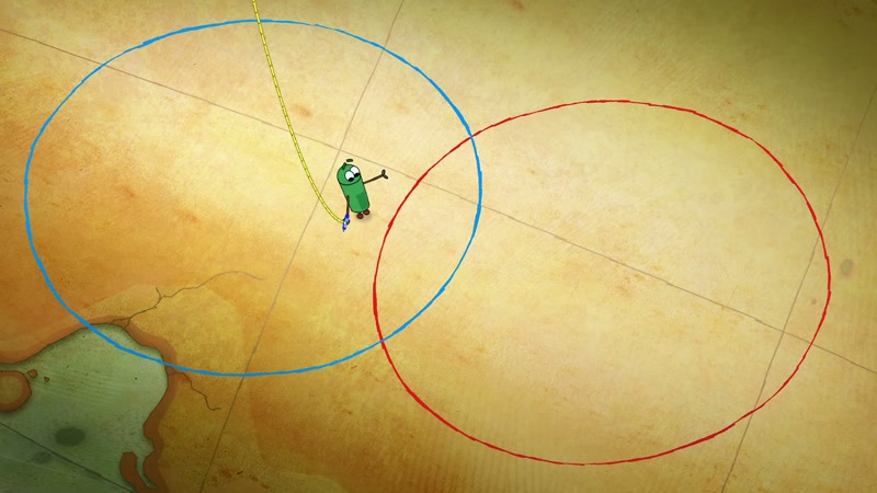 This new circle intersects with the first circle in two places