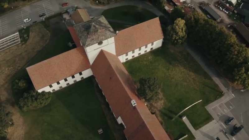 This unique cruciform-shaped building was designed almost