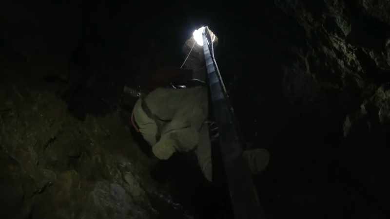 through a mine entrance originally used by