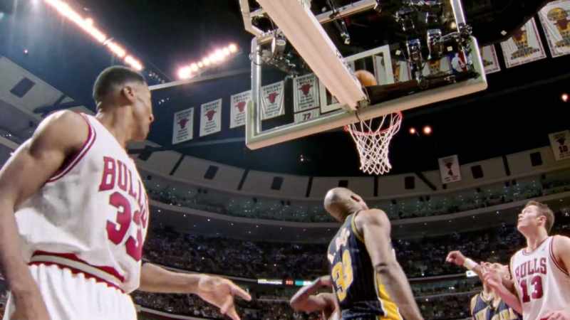 Throws up a little hook. It bounces home, plus a foul!