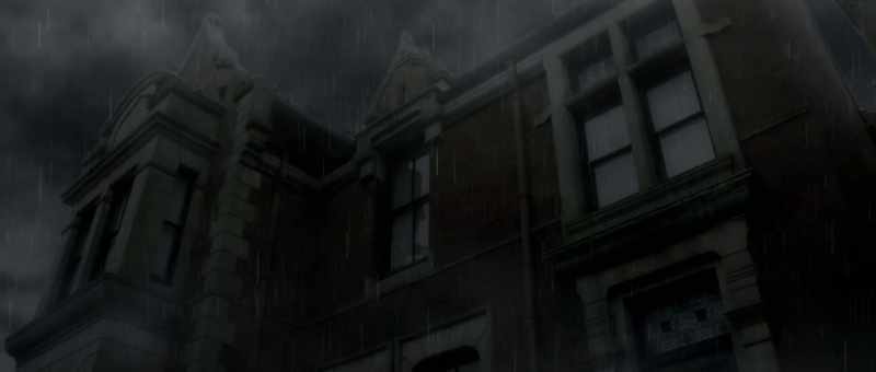 [thunder rumbling] [eerie music]