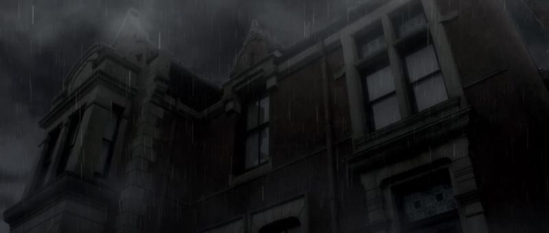 [thunder rumbling] [eerie music]