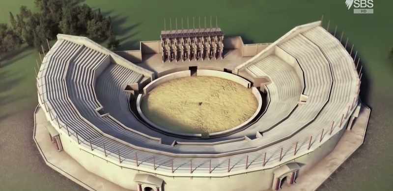 to build the huge edifice backing on to a hill