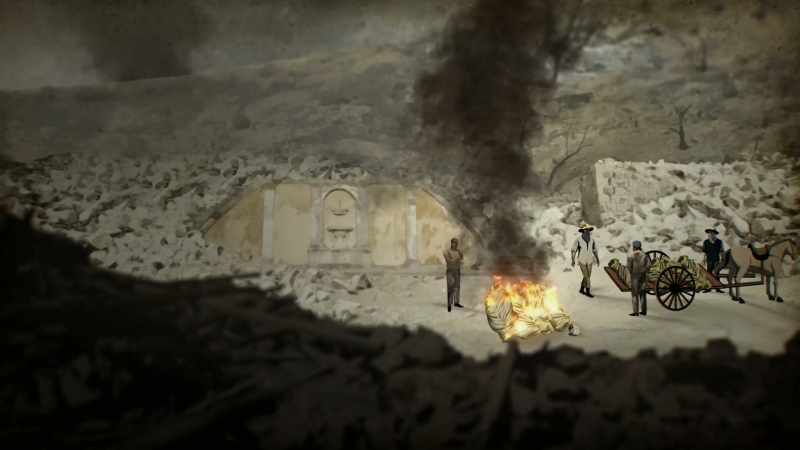 To collect the bodies and burn what the volcano had failed