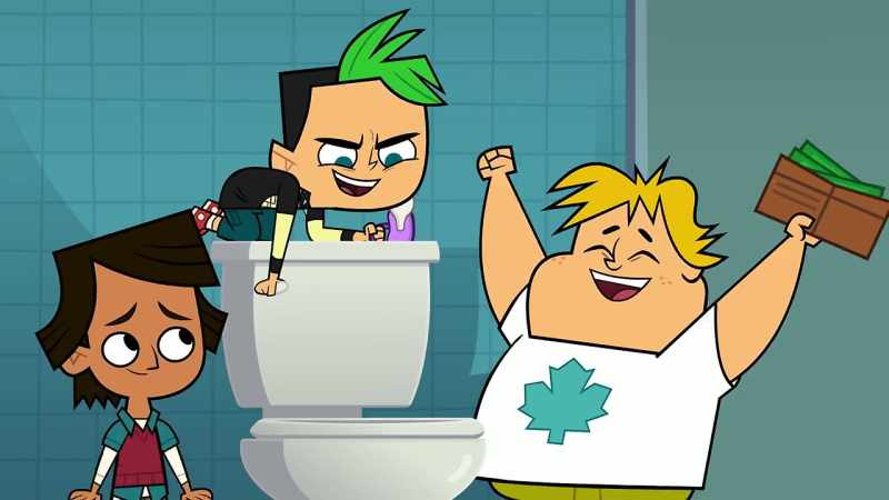 (Toilet flushes) (Laughter and cheering)