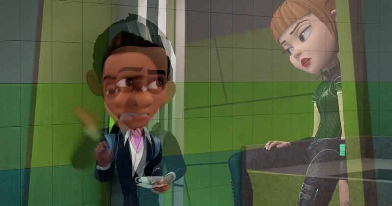 [toilet flushing] -[muffled retching]