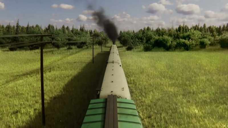 (train chugging) playful music)