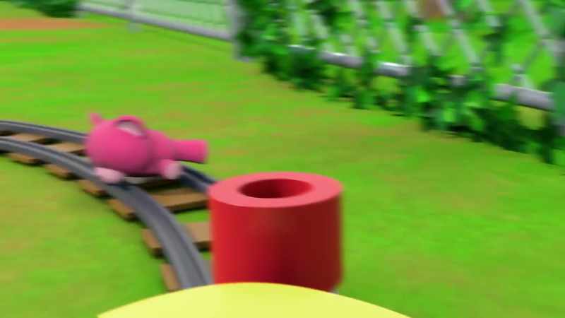 [train whistle blows] -[toy squeaks]