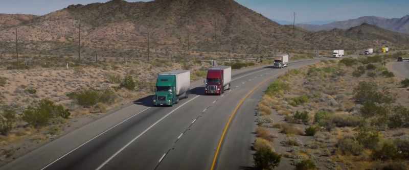 (truck horn blowing)