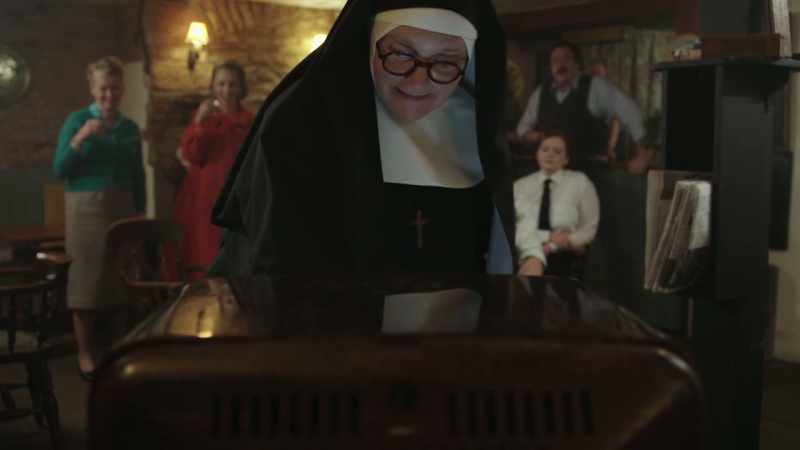 [TV clicking off]
