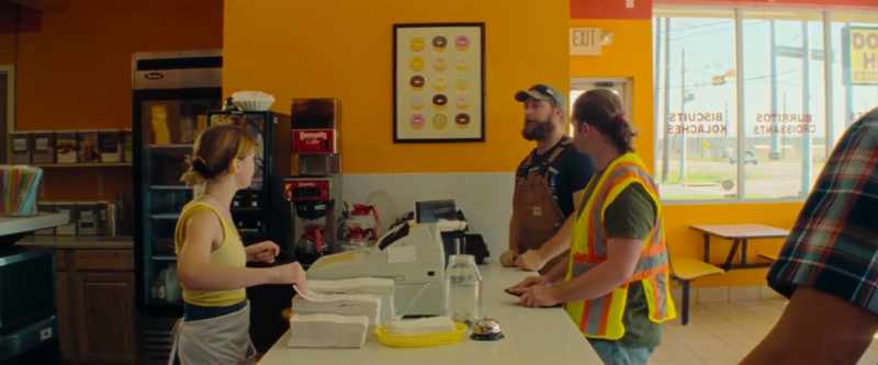 Uh, I'll get a coffee black, and a filled donut