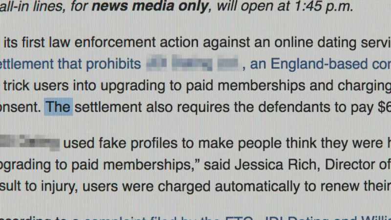 US regulators took action against another dating service