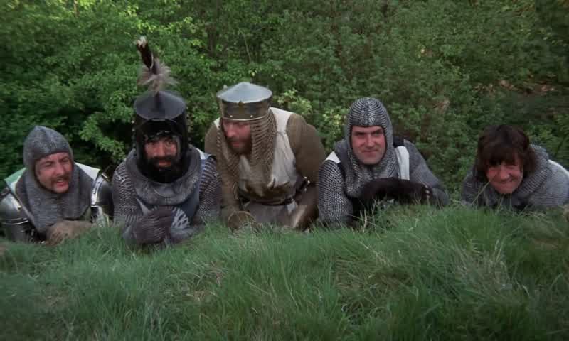 Well now Lancelot Galahad and I wait until nightfalland then leap out of the rabbit taking the French by surpriseNot only by surprise but totally unarmed