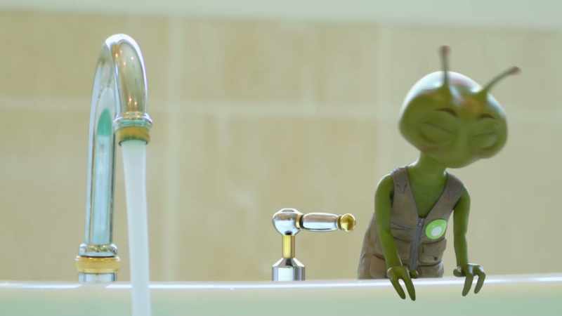 [water gushing]