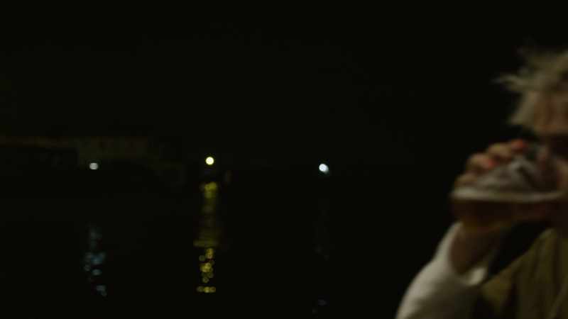 (water lapping) -(fireworks popping)