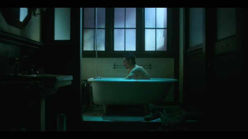 [water running]