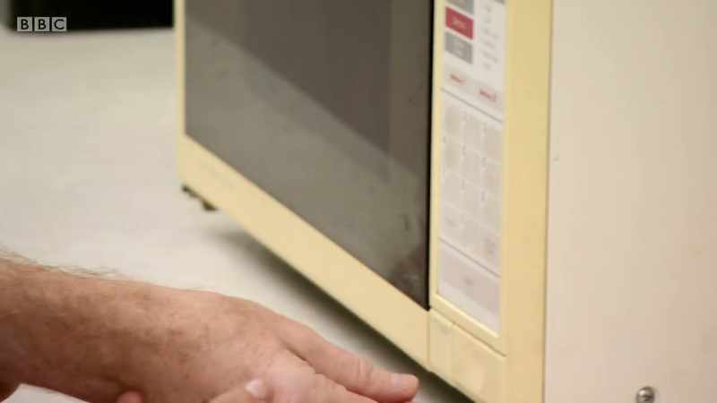 We close the door, we press time... MICROWAVE BEEPS