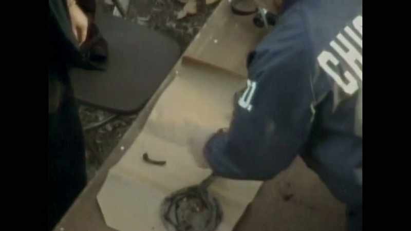We found a glass marble, a flattened saucepan