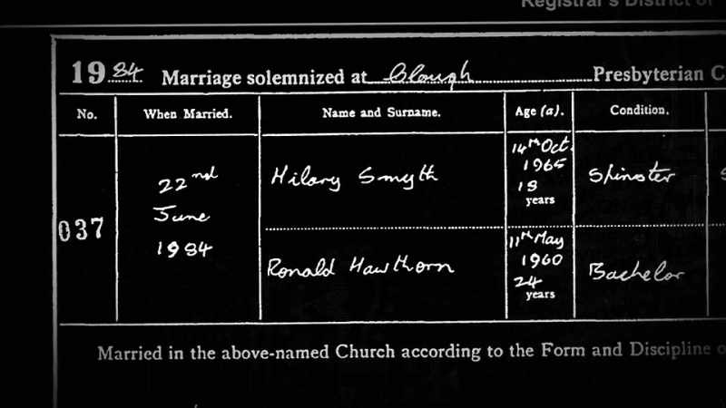 We found Ronnie and Hillary's marriage certificate