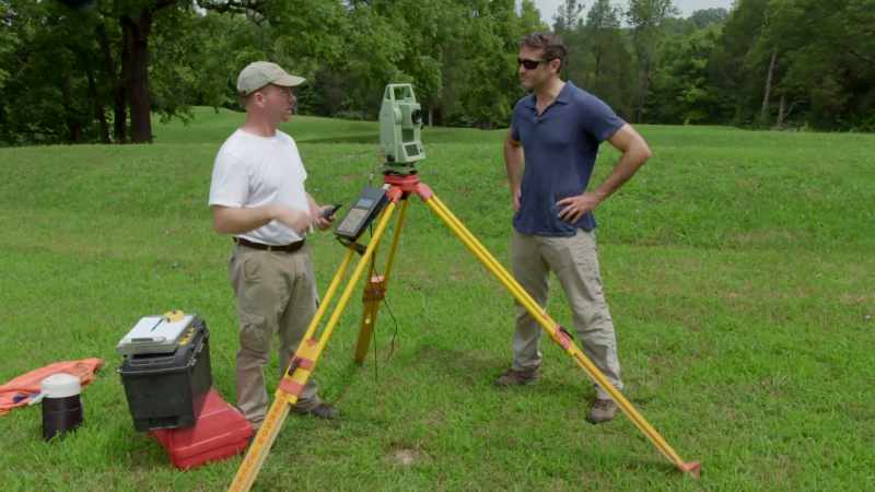 We have to set up a grid of stakes and squares