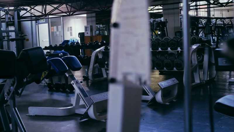 [weights clanging]