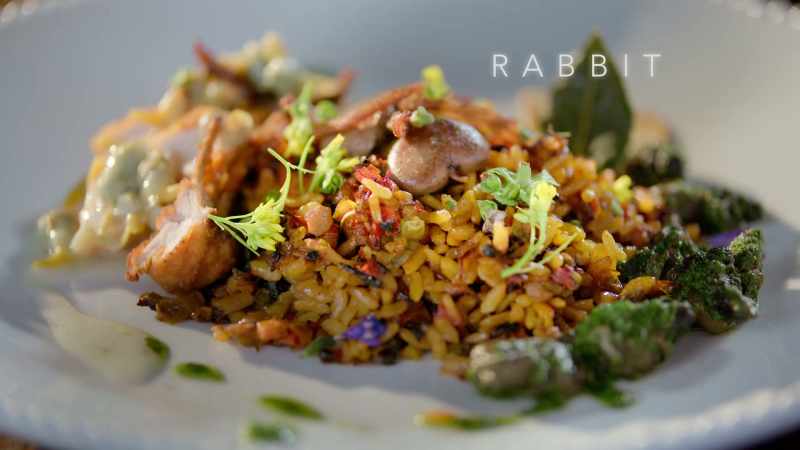 We've made an absolute classic paella with rabbit