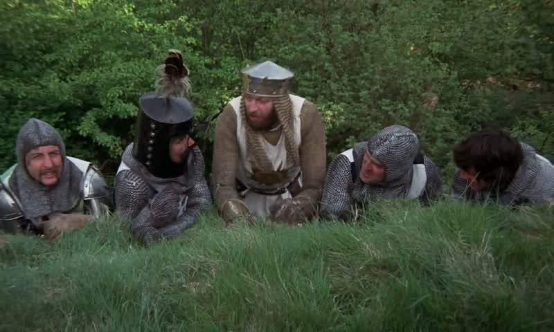 What happens nowWell now Lancelot Galahad and I wait until nightfalland then leap out of the rabbit taking the French by surpriseNot only by surprise but totally unarmedWho leaps outLancelot Galahad