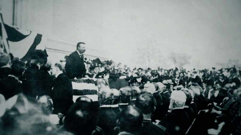 What we see is Theodore Roosevelt giving speeches