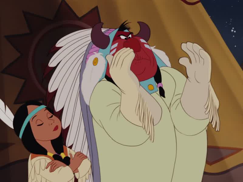 What's the chief doing JohnHe's delivering an oration in sign languageWhat's he sayingHe says Peter Pan mighty warriorSave Tiger LilyMake big chief heap gladWell he certainly doesn't look heap glad