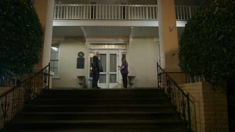 When we got in this front room here, I glanced up the stairs
