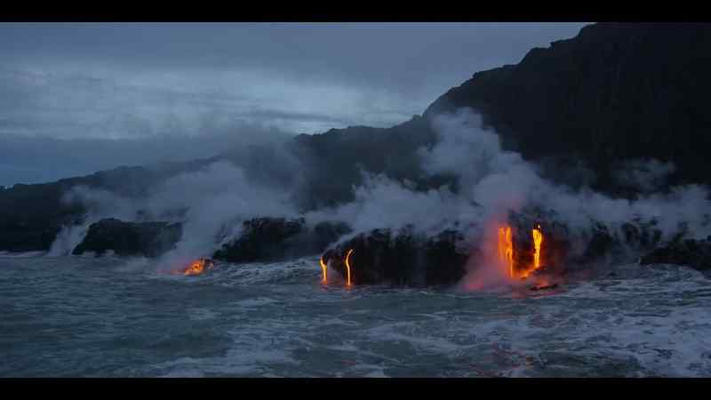 When lava flows into the sea, it cools rapidly, building jagged coasts