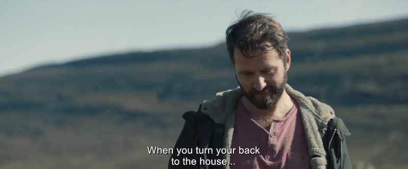 When you turn your back to the house