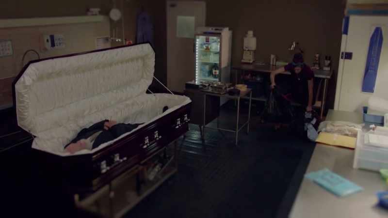 Where better than Richard Roark's big old casket?