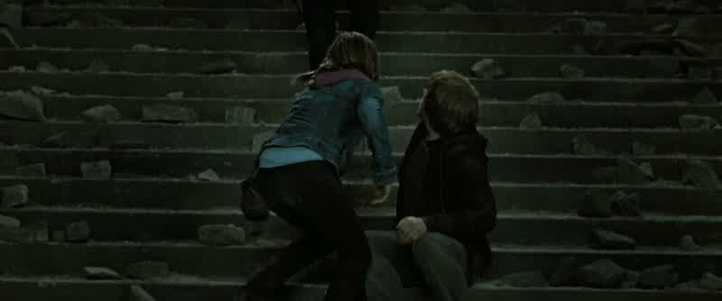 HERMIONE Where've you beenWe thought you went to the forest I'm going there nowRON Are you mad NoYou can't give yourself up to himHERMIONE What is it HarryWhat is it you knowThere's a reason I can