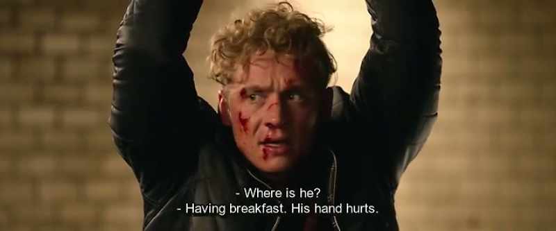 Where is he? - Having breakfast. His hand hurts