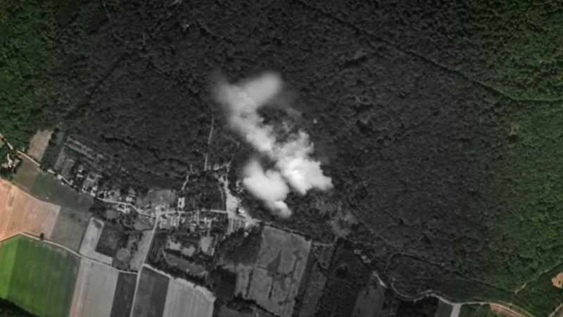 Where the bombs hit the freshly-poured concrete, there is total devastation