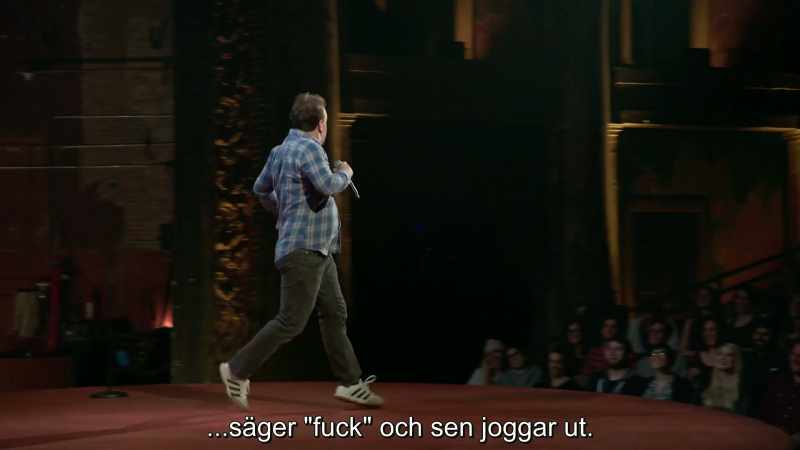 Who jogs on stage