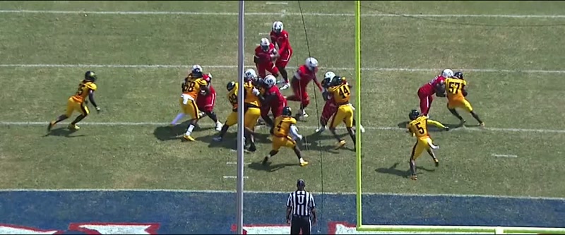 Wilkerson gashing him. Wilkerson runs it, powers ahead! And he's in!
