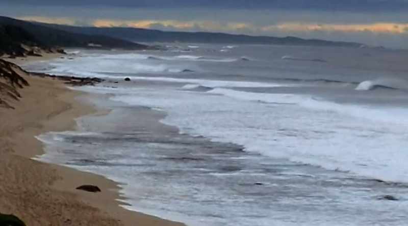 Winter surfers hit a popular break