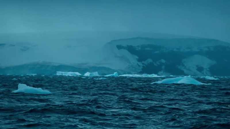 With icebergs colliding above