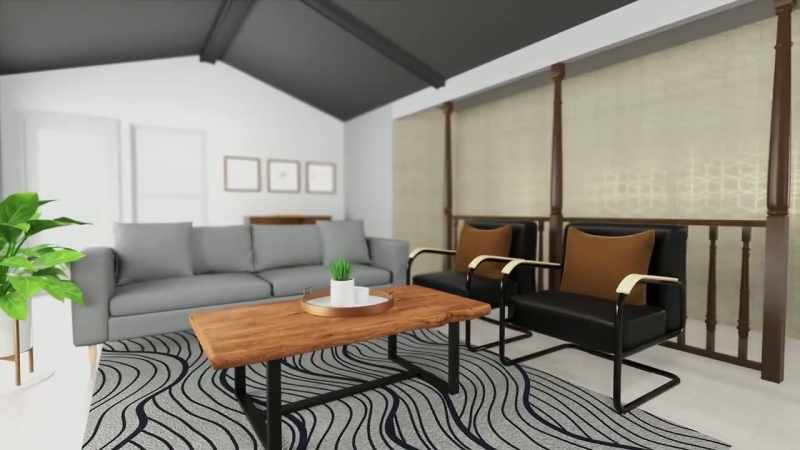 With stylist seating and wallpaper with a modern print